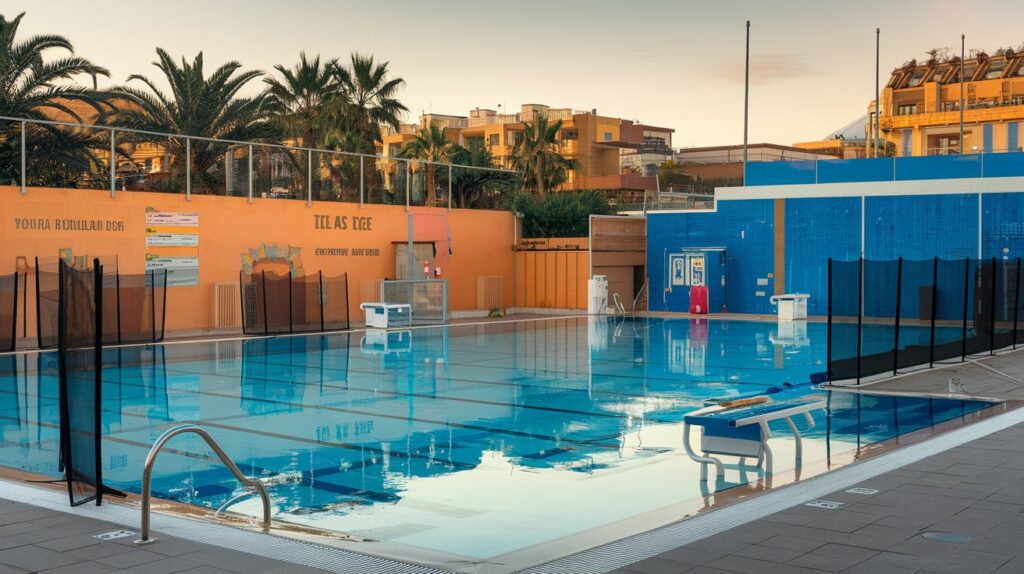 Piscina urbana protegida con vallas de seguridad según la normativa piscinas climas cálidos.